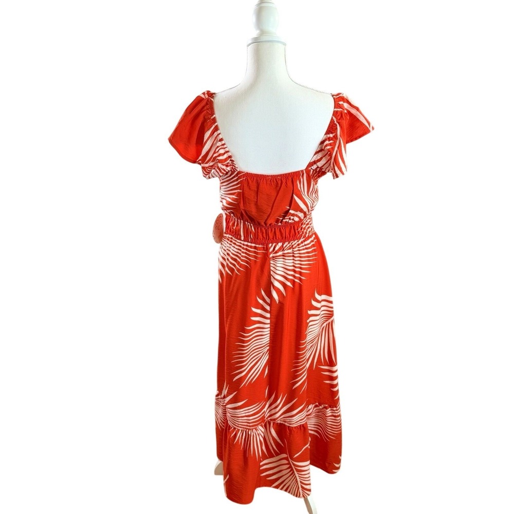 Naif Women's Orange & White Palm Print Flutter Sleeve Maxi Dress Size M NWT - Picture 3 of 8